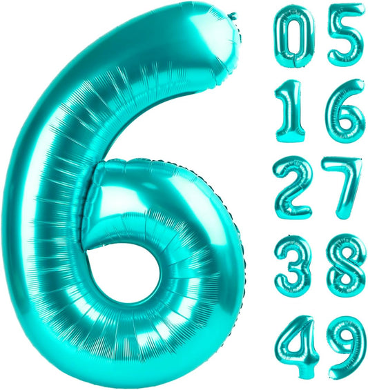 40 Inch Teal Blue Mylar Foil Number 6 Birthday Balloon, Digital Balloons for 6 16 Boy Girl Party Decorations Supplies, Teal Blue Big Helium Balloon Numbers for 26 36 46 60 Men Women Anniversary