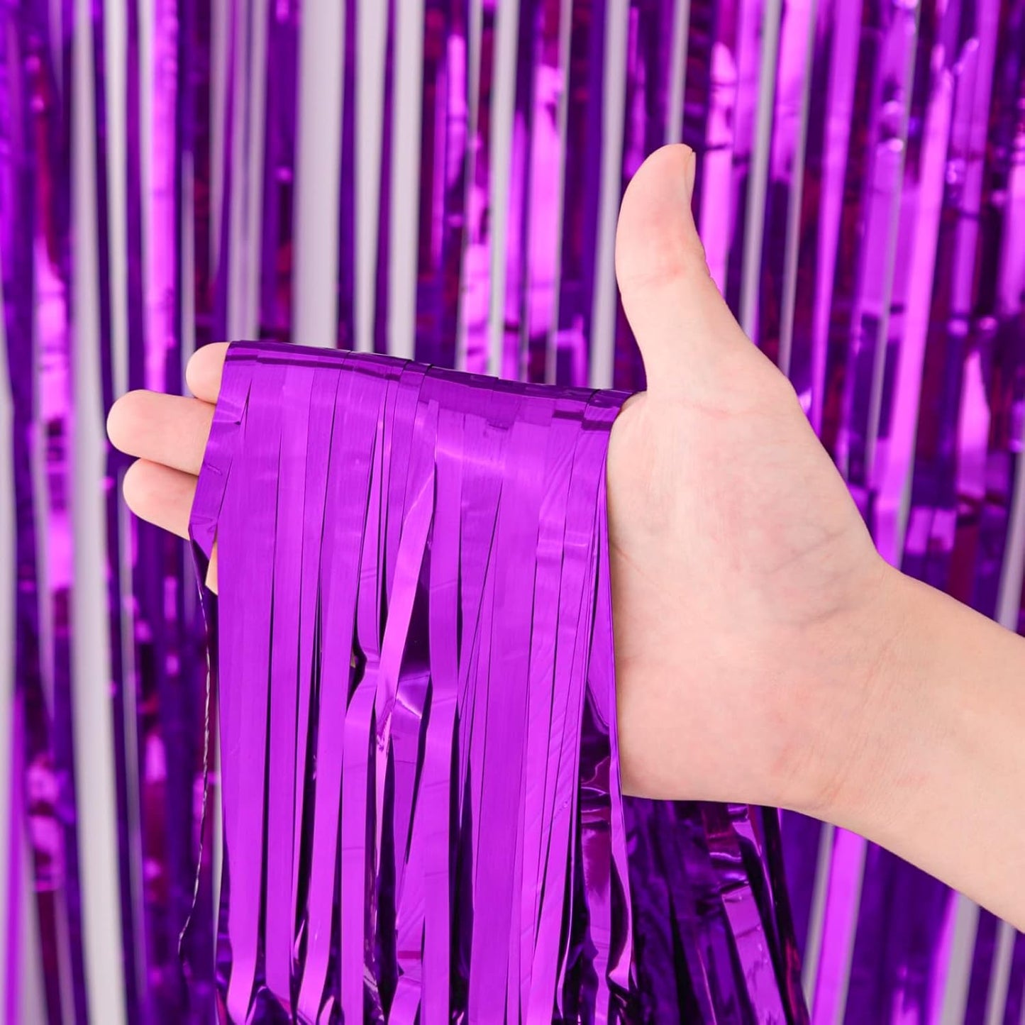 2 Pack Purple Foil Fringe Backdrop Curtains, Tinsel Streamers Birthday Party Decorations, Fringe Backdrop for Graduation, Baby Shower, Gender Reveal, Disco Party