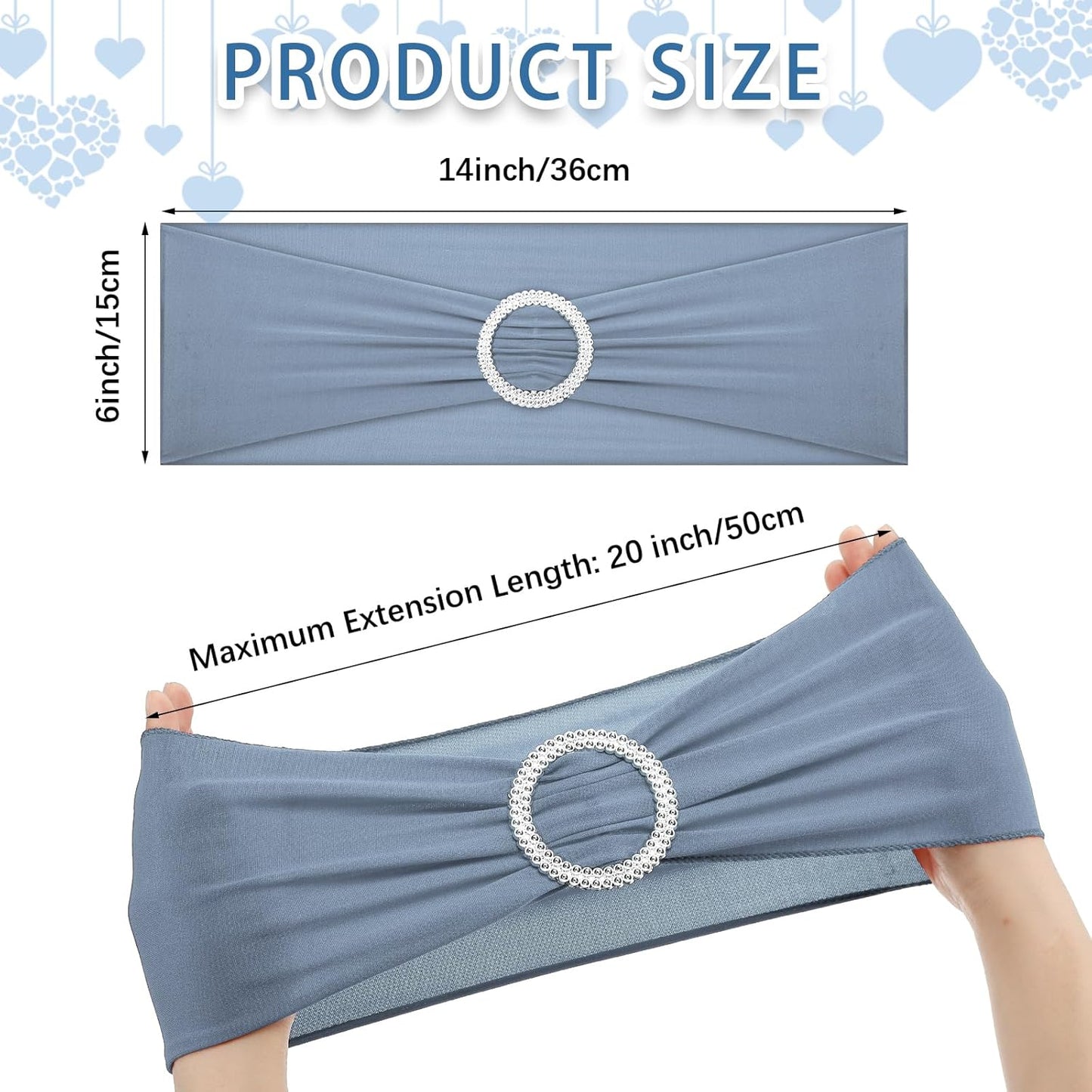 CHENGU 150 Pieces Spandex Stretch Chair Sashes Bows Elastic Chair Cover Bands Ties with Buckle Slider for Wedding Party Reception Events Universal Ceremony Banquet Decorations(Dusty Blue)