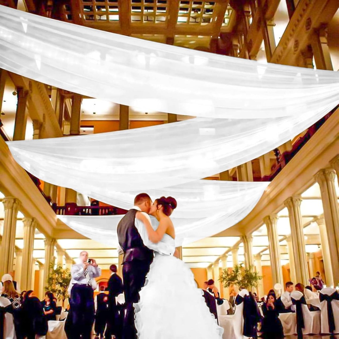 White Ceiling Drapes for Wedding, 5ftx20ft Sheer Fabric Curtain, Wedding Arch Draping, Romantic Decorations for Party Ceremony Stage