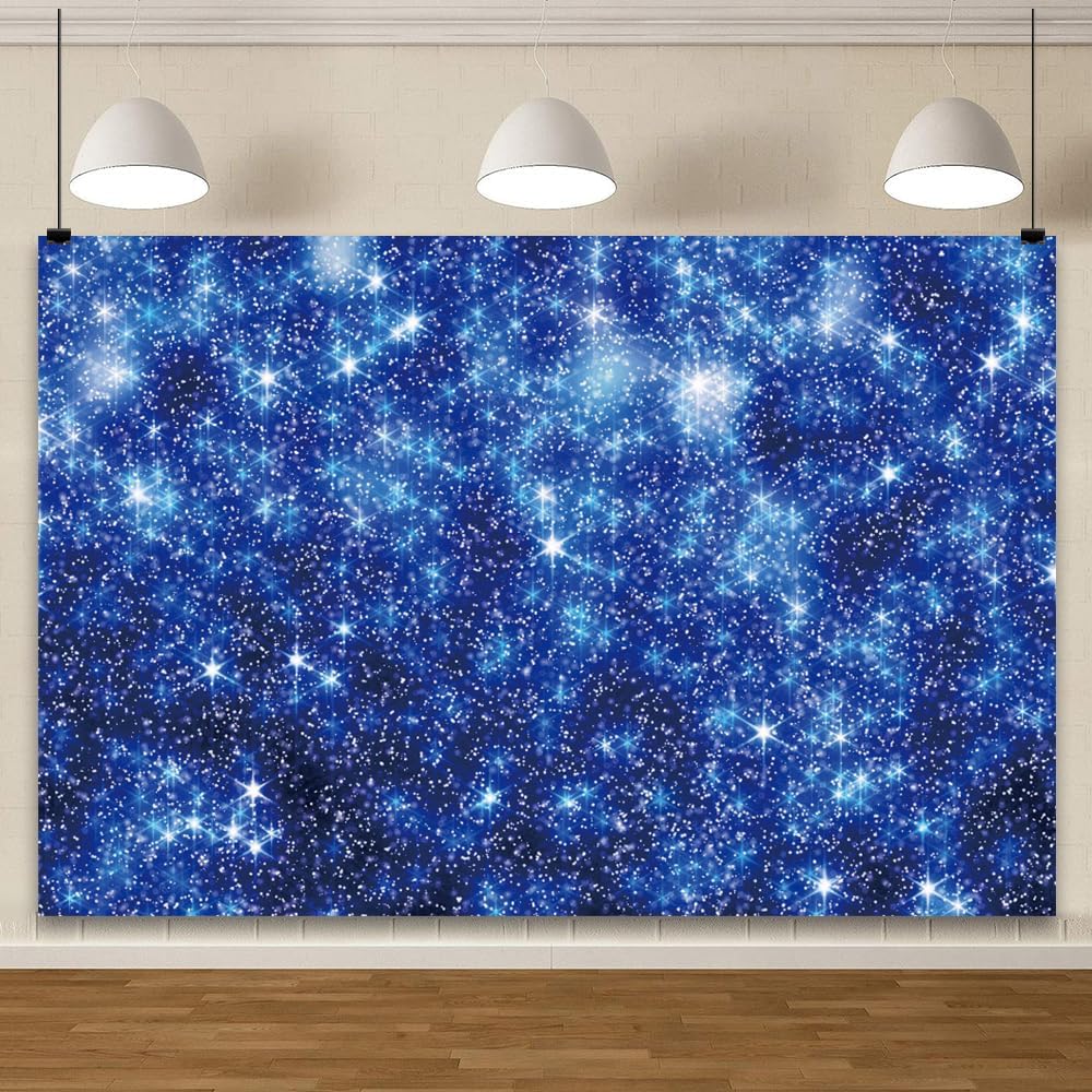 YongFoto Blue Glitter Backdrop 12x10ft Silver Light Spots Navy Blue Sequin Bokeh Photography Background Birthday Bridal Shower Wedding Photography Background Party Banner Decor Portraits Photoshoot