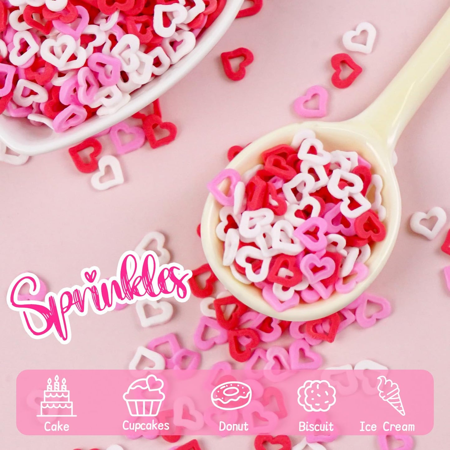 Edible Sweet Heart Sprinkles For Cake Decorating, Love Sugar Mixes 150g/5.29oz, White Pink and Red Sprinkles, Cupcake, Ice Cream, Cookie, Mother's Day, Valentine's Day, Wedding Party Supplies