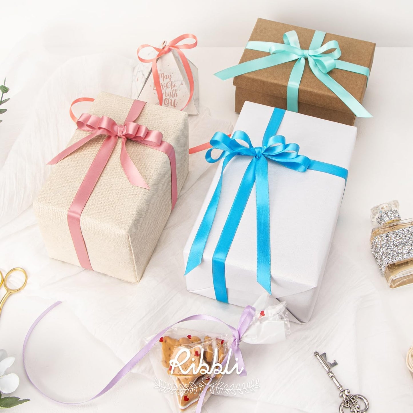 Ribbli Turquoise Blue Double Faced Satin Ribbon,1/2” x Continuous 25 Yards,Use for Bows Bouquet,Gift Wrapping,Wedding Decorating