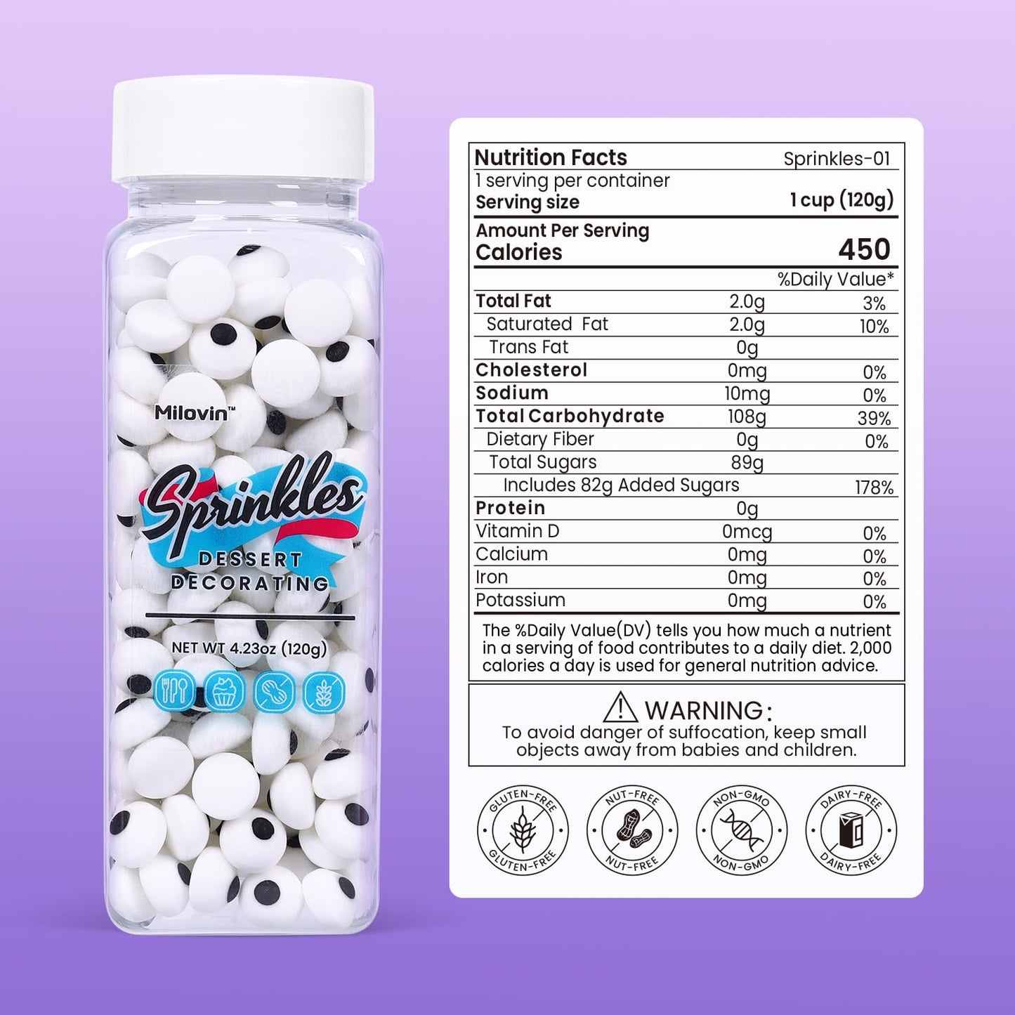 Candy Eyeballs, 0.4in/10mm Edible Eyes Sprinkles, Halloween Sprinkles, Candy Eyes for Decorating, Perfect for Cake, Cupcake, Macaron, Baking, Ice cream, and Cookies(4.23 oz Edible Eyeballs)