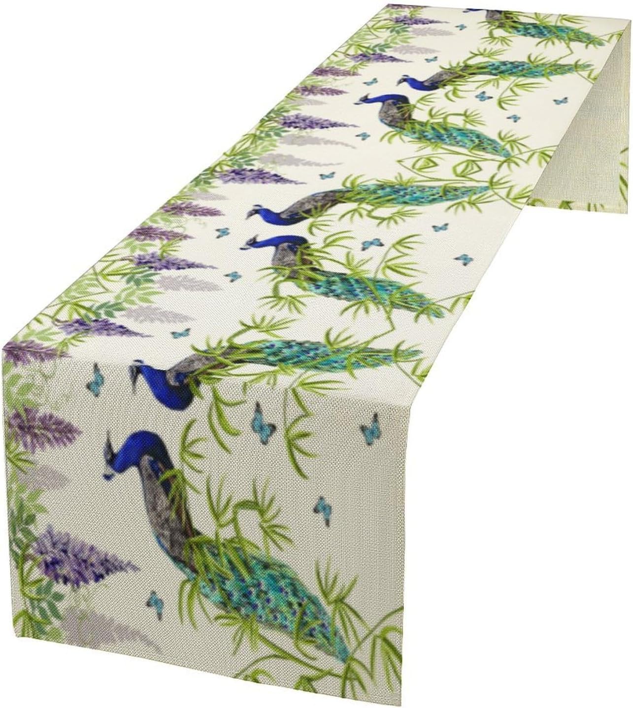 Peacock Table Runner,Spring Plant Butterfly Print Seasonal Table Runner for Home Kitchen Dining Party Indoor Outdoor Decoration 13x60 Inch