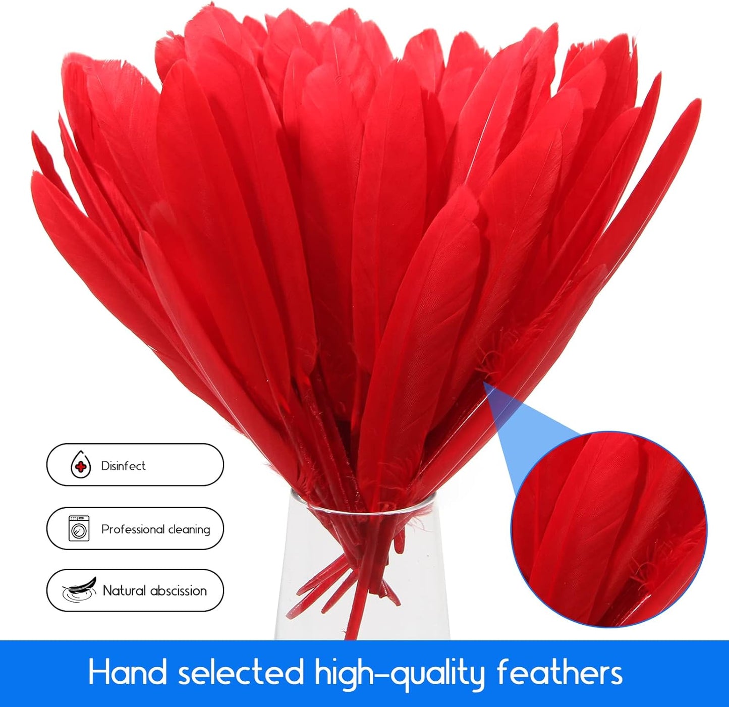 FeelfunFeather 120pcs Red Goose Cochettes Feather Natural Bulk 4-6 inch 10-15cm for Wedding Party Christmas Decorations DIY Crafts Goose Cochettes Feather