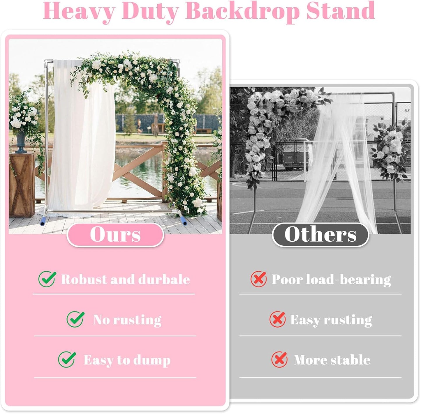 Arch Backdrop Stand,7x5 FT Metal Wedding Square Backdrop Stand for Ceremony Square Stainless Steel Backdrop Stand for Parties,Wedding,Birthday,Anniversary,Baby Shower,Garden Decoratip