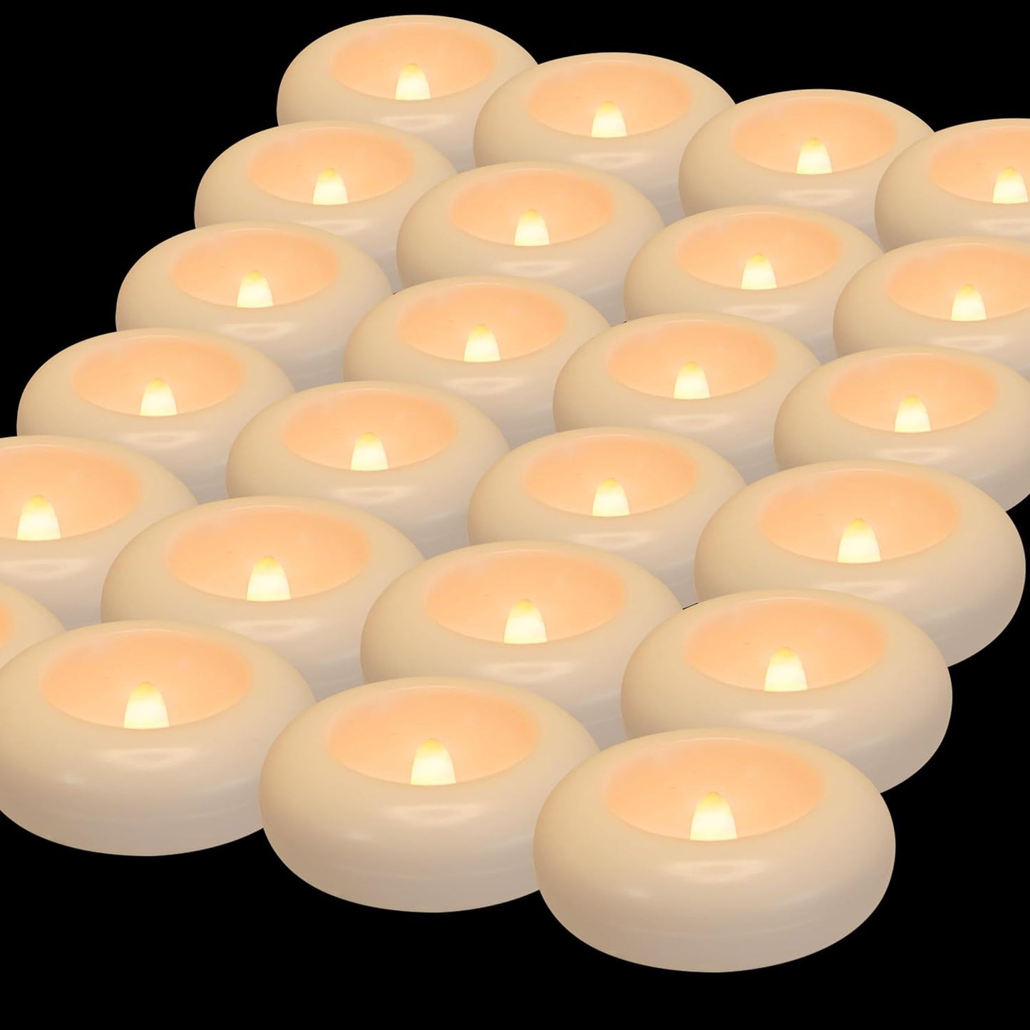 Aignis 24pcs Flameless LED Floating Candles, 120+ Hours Glow Time, 3 Inch Plastic Battery Operated Tealights, Cozy Warm White Light for Romantic Pool/Bathtub/Hot Bath/Wedding Centerpiece Decor