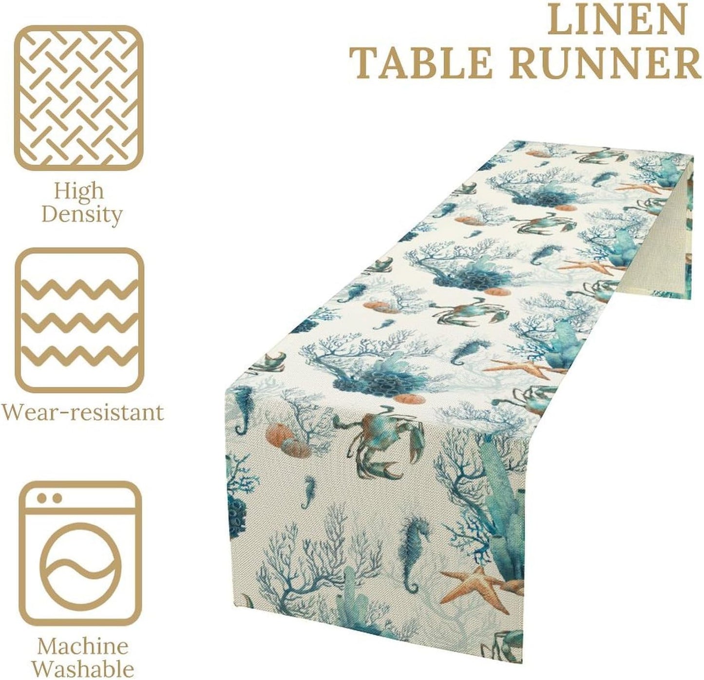 Nautical Coast Table Flag, Ocean Beach Seahorse Shell, Vintage Sailboat Lighthouse Anchor Table Decoration for Indoor and Outdoor Home Party Decor 13x90 Inch