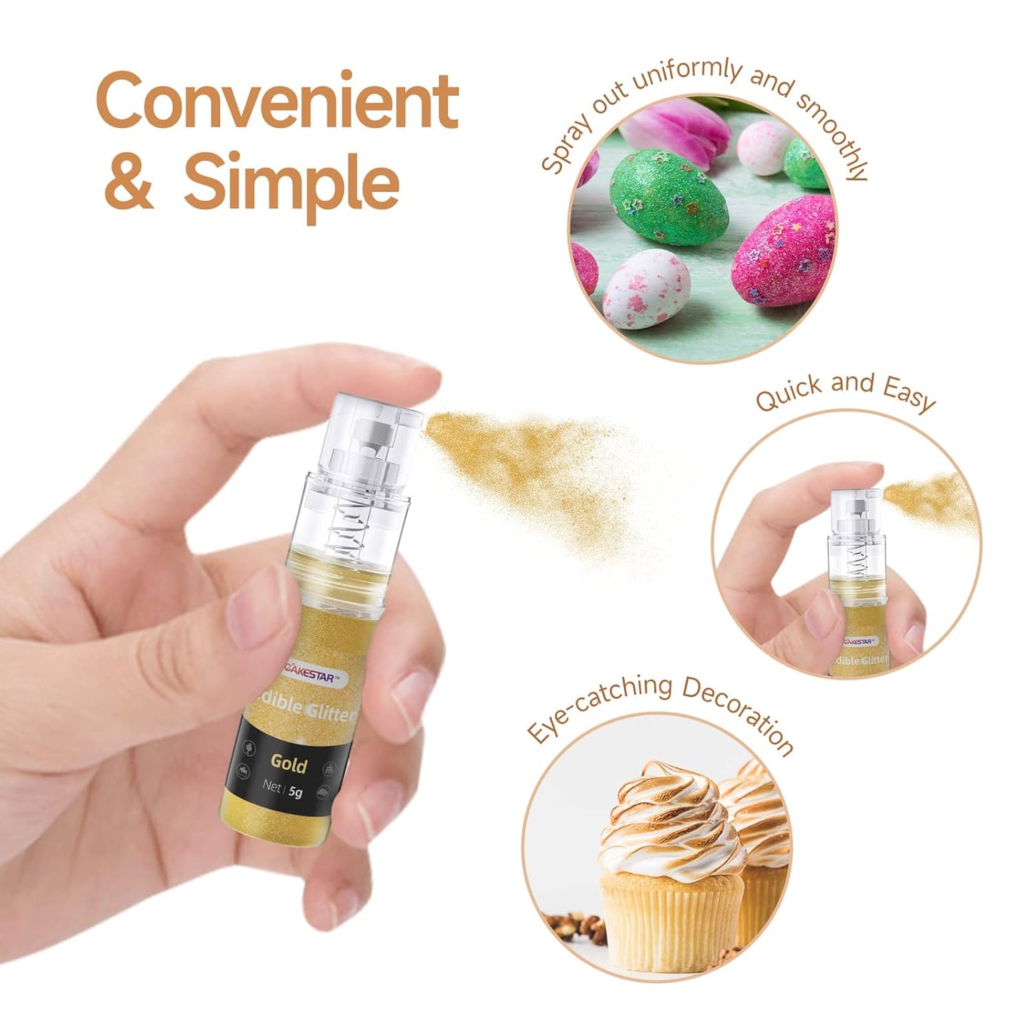 Edible Glitter Spray, Edible Luster Dust, 6 Colors, Edible Glitter for Cocktails, Powder for Cake Decorating, Baking, Drinks, Fondant, Candy, Cookie, Strawberry, 5g/bottle