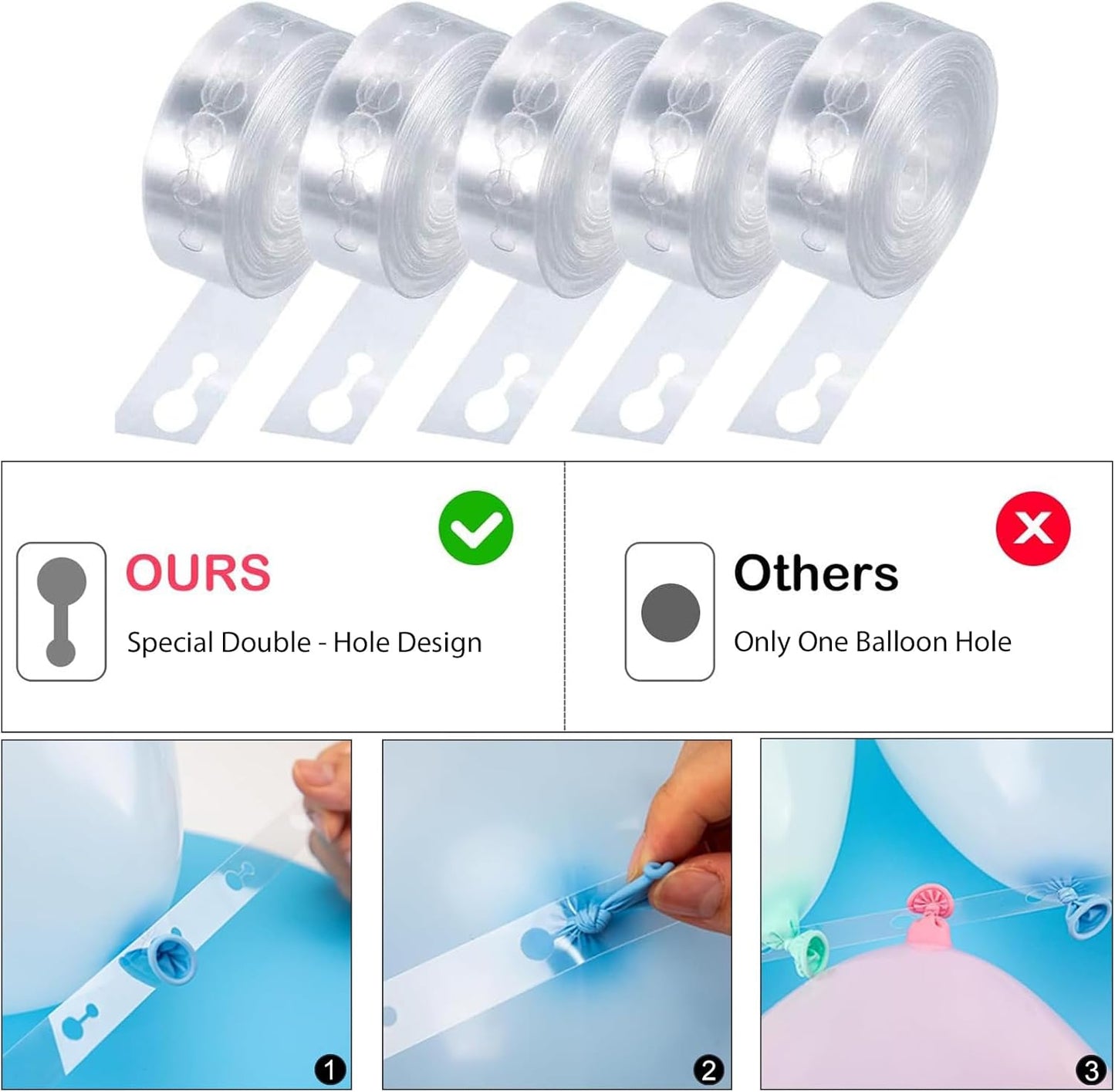 Balloon Arch Garland Kit, 82ft Balloon Garland Strips - 500Pcs Glue Point Dots Tape - 20 Balloon Flower Clips and 2 Tie Tools for Balloon Arch, Birthday Party, Wedding Decoration