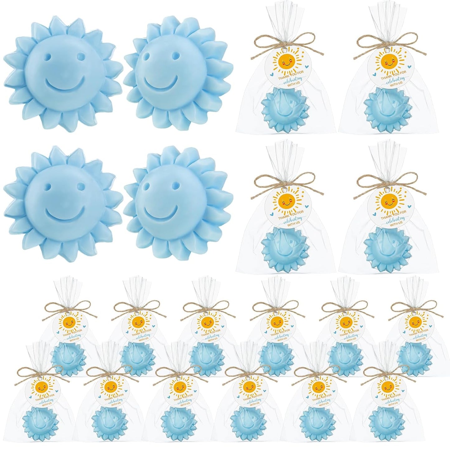 Demissle 40 Pcs Sun Soap Baby Shower Favors for Sunshine Party Here Comes the Son Baby Favors Mini Handmade Soap Gifts with Thank You Card for Guest Gender Reveal Party Decor(Blue)