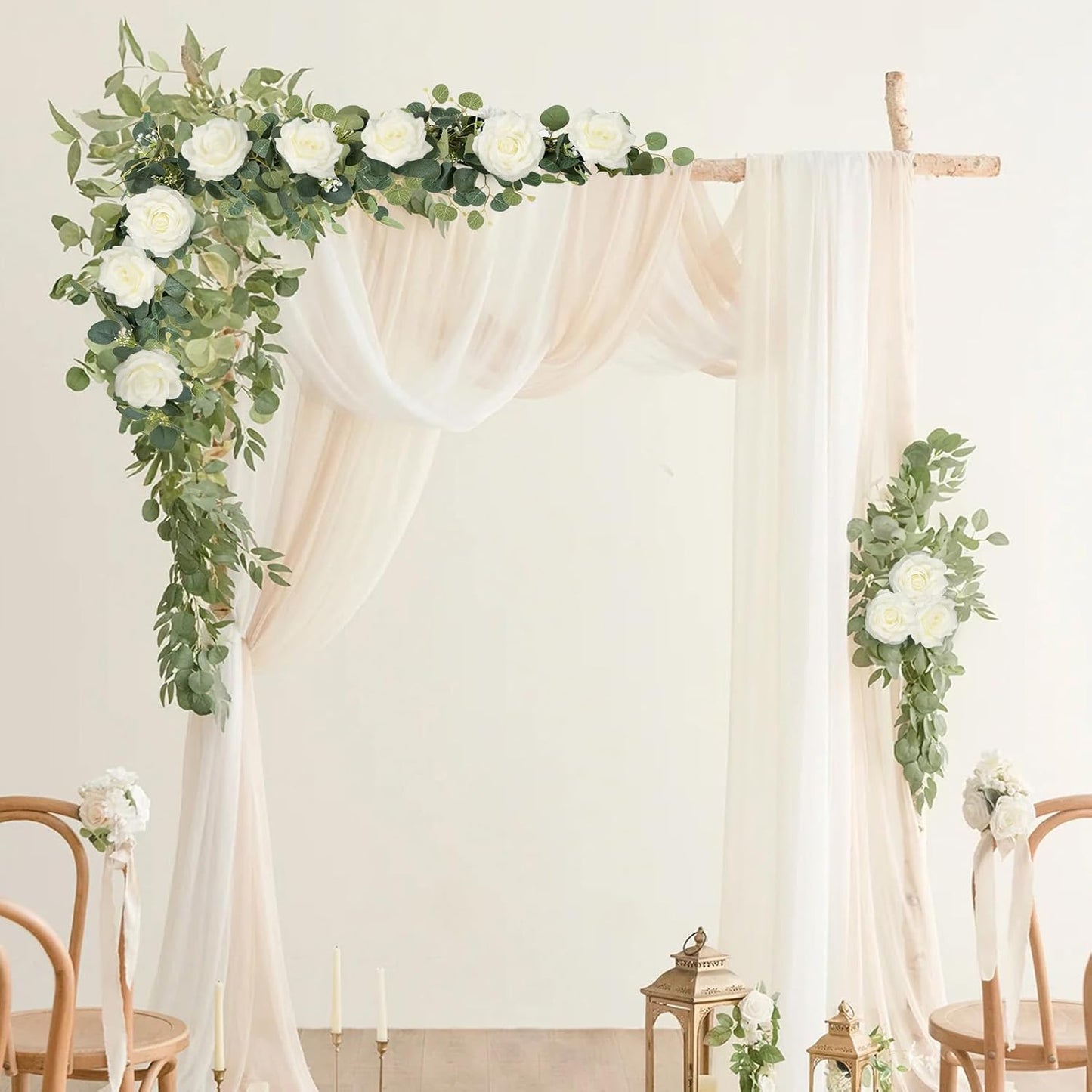 MACTING 2 Pack 13.2FT Flower Garland with 24 White Roses - Spring Gypsophila Eucalyptus Garlands Artificial Floral Greenery Vines for Arch Table Centerpieces Backdrop Party Home Wedding Decorations