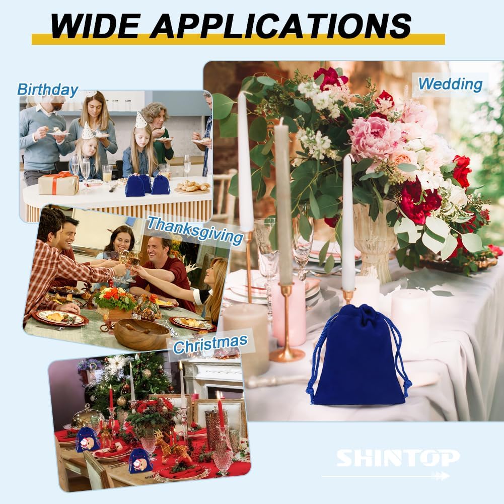 Shintop 50pcs velvet Jewelry bags, 3x4inch Blue Little Gift pouches Drawstring Jewelry Packaging for Dice Small Business Party Favor