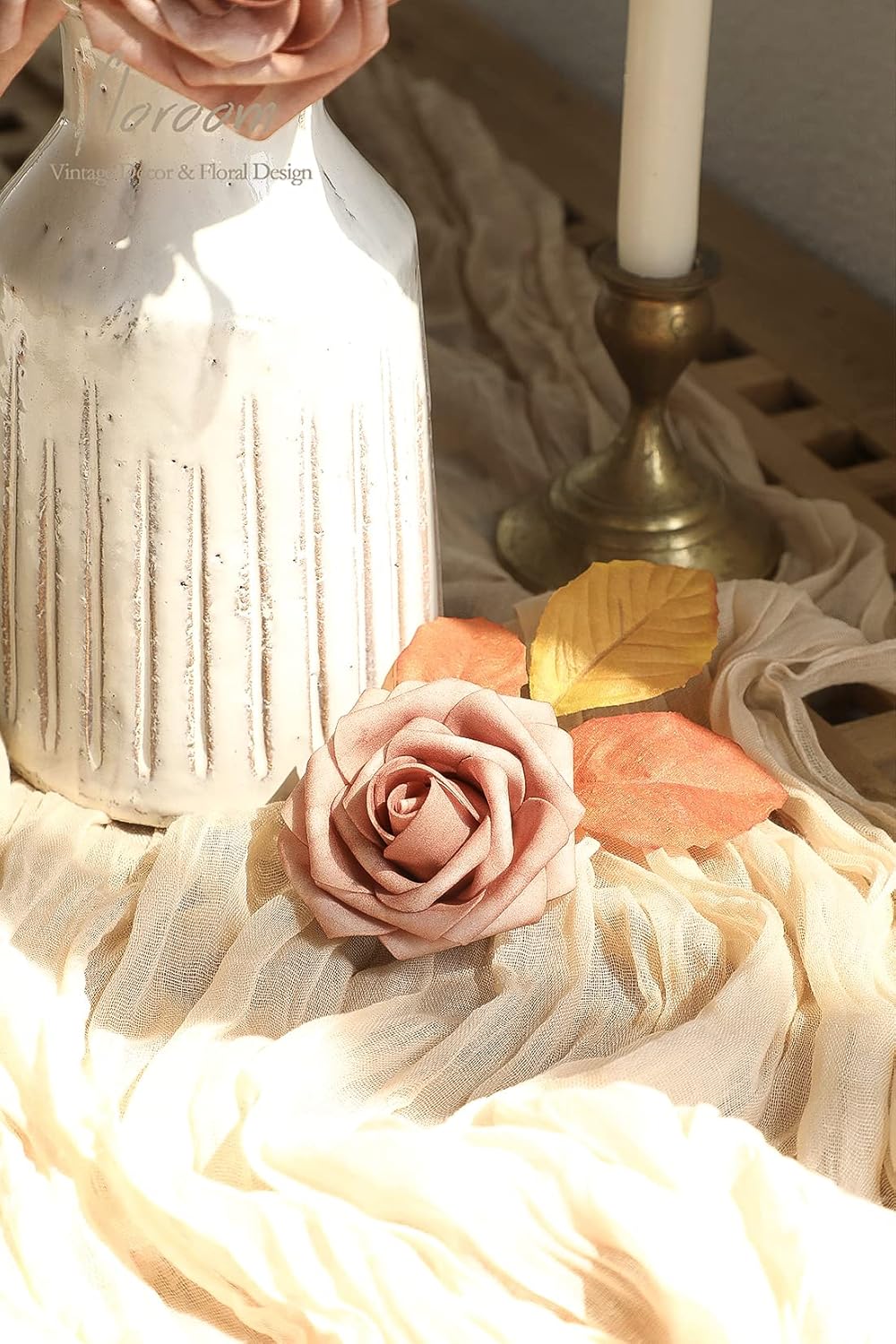 Floroom Artificial Flowers 25pcs Real Looking Warm Taupe Foam Fake Roses with Stems for DIY Wedding Bouquets Bridal Shower Centerpieces Floral Arrangements Party Tables Home Decorations