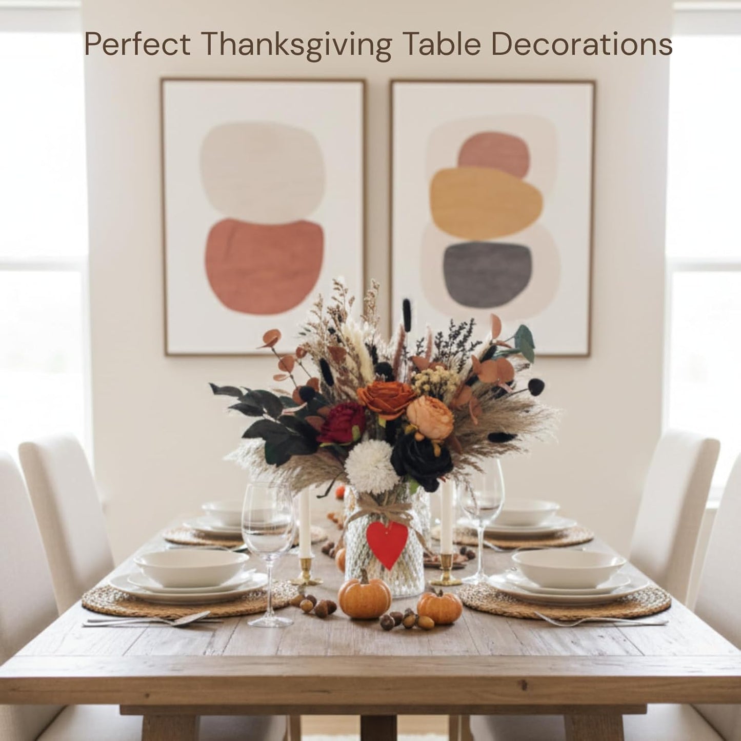 RyddeligHome Fall Flower Arrangements in Vase 100pcs, Fall Centerpieces for Tables, Coffee Dining Table Centerpiece Decor for Home, Thanksgiving Christmas Winter Decorations, Centro De Mesa De Otoño