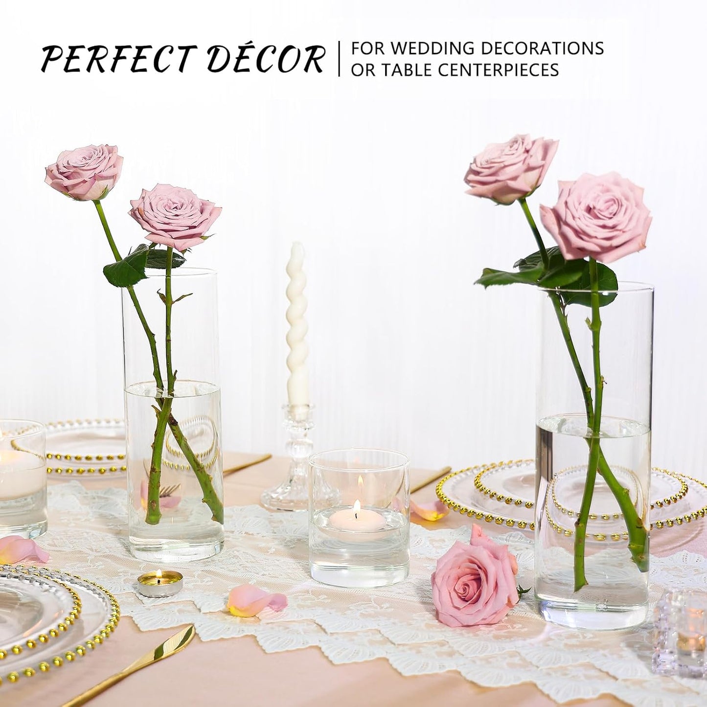 7Pcs Glass Cylinder Vase for Centerpieces 10 Inch Tall Clear Glass Flower Vase Bulk, Glass Hurricane Candle Holder Floral Vases for Table, Floating Candle Vases for Wedding Home Décor