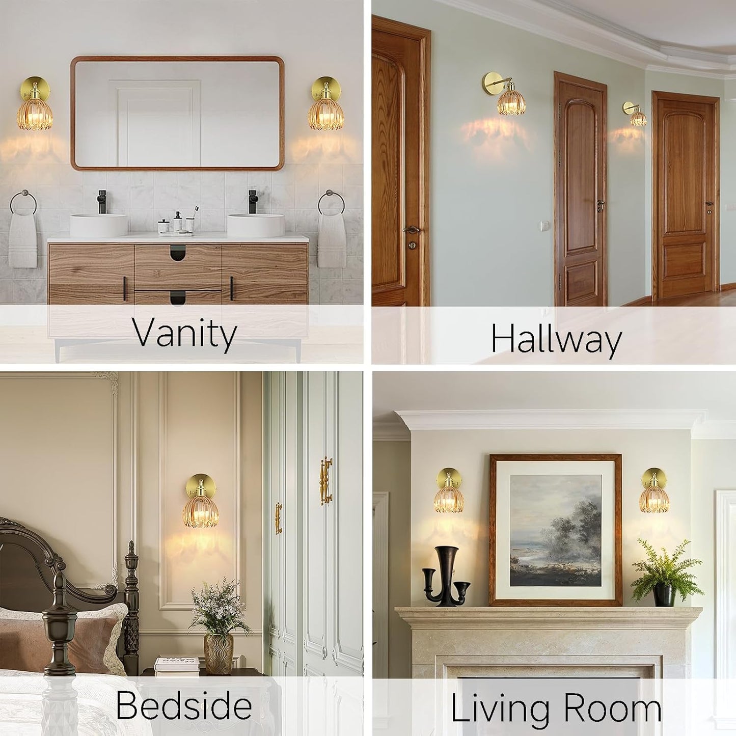 Vintage Gold Pendant Light, Pendant Light Fixtures with 70 Inch Cord and Amber Tulip Glass Lampshade, Ideal for Kitchen Island, Dining Room, Bedroom, Living Room & Entryway (Hardwired)