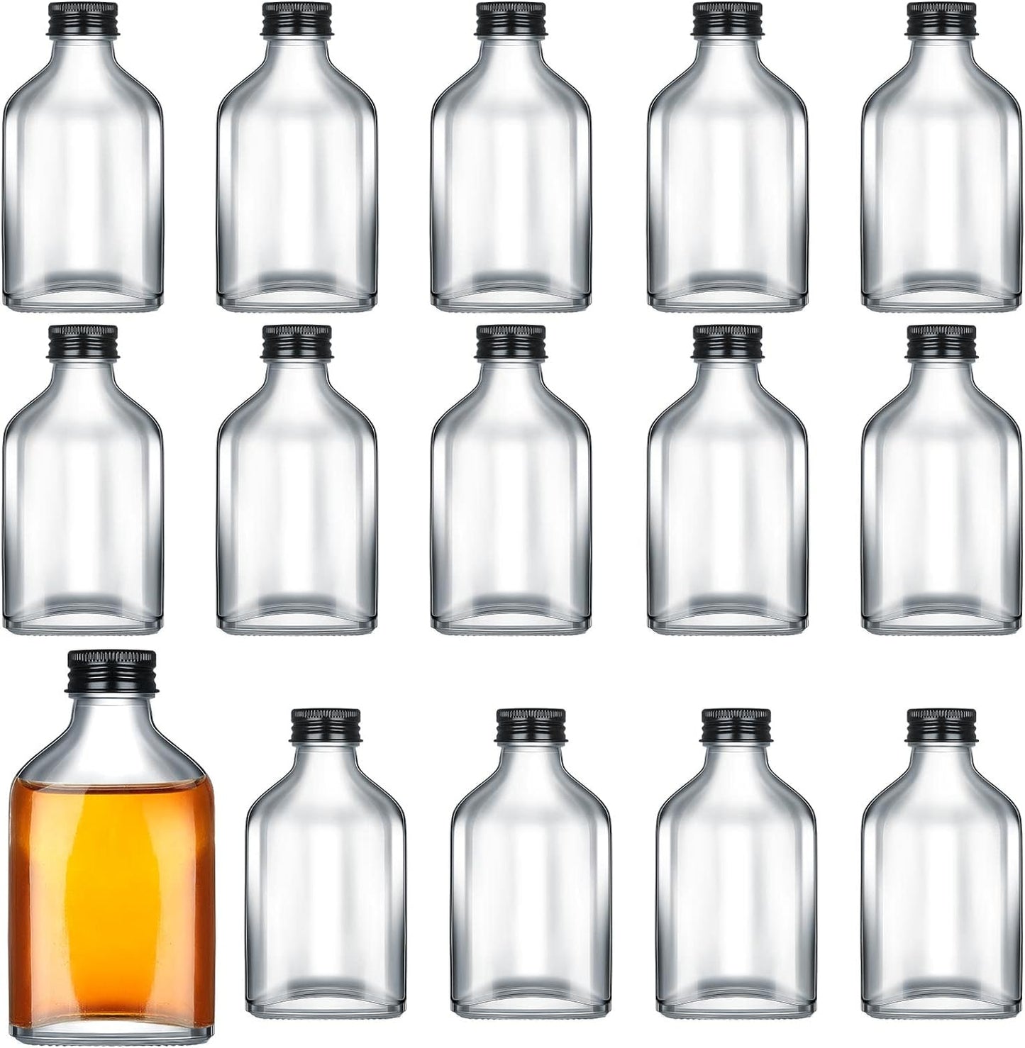 Patelai 16 Pcs Clear Glass Bottles with Caps Mini Glass Flask Liquor Bottles Empty Alcohol Shot Bottling Small Champagne Container DIY Gift for Wine Beverages Liquor Drinks Oil Beer (100 Ml/ 3.4oz)