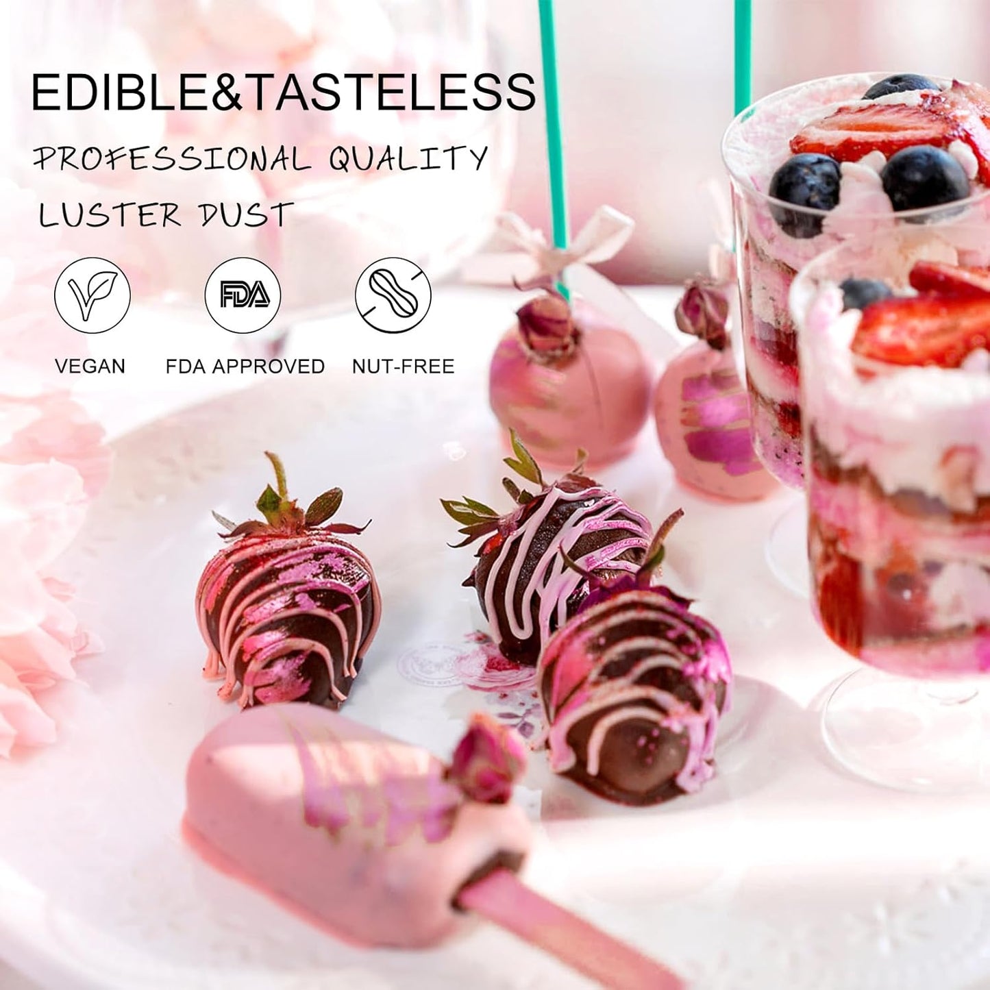 HomeHere Edible Luster Dust Food-Grade Glimmer Powder Glitter for Cake Decorating 7g, Edible Sprinkle Glitter for Cocktails Drinks Baking Candy Dessert Chocolate Vegan Tasteless, Vibrant Pink