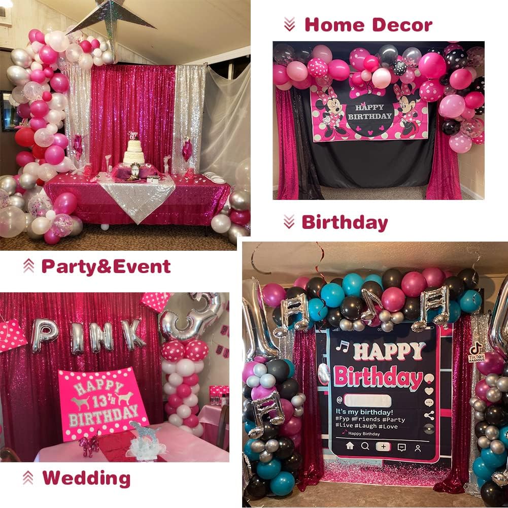 Eternal Beauty Sequin Backdrop Curtains, 2x8 Ft-2 Panels Hot Pink Back Drop for Shimmer Photography Party Wedding Birthday Decor