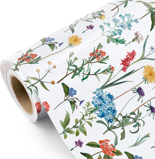 WRAPAHOLIC Floral Wrapping Paper Roll - Mini Roll - 17 Inch x 9.8 Feet - Wildflower Wrapping Paper Perfect for Girls Women Birthday, Wedding, Bridal Shower