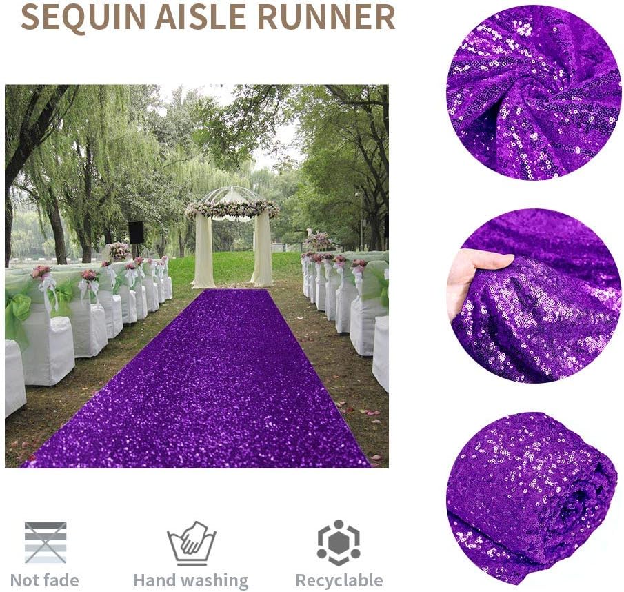 ShinyBeauty Sequin Aisle Runner Purple Glitter Carpet for Wedding & Party ， Sparkling Decorative Floor Mat ， Elegant Event Walkway （15ft x 2ft，Purple）