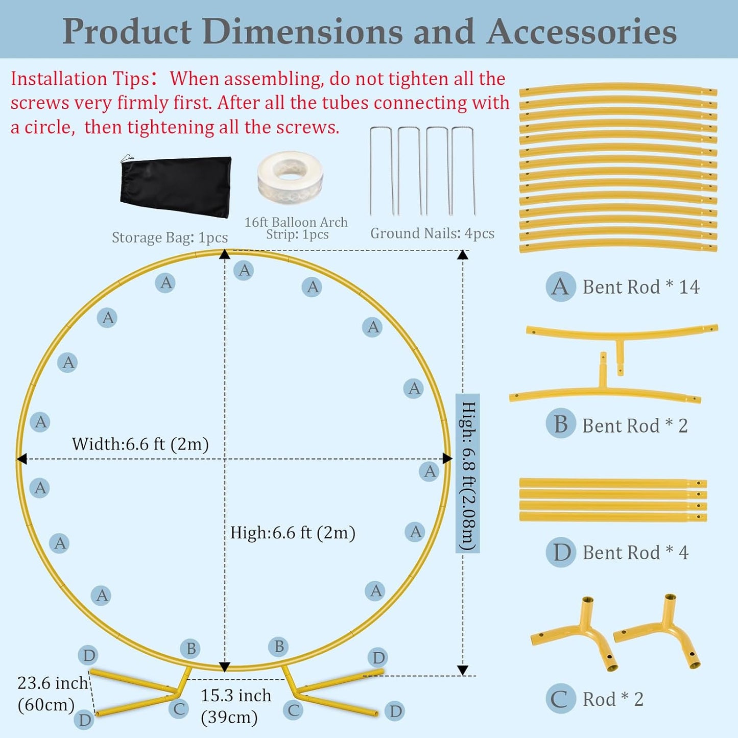 6.6FT Round Balloon Arch Stand Kit,Metal Circle Arch Backdrop Stand for Parties, Gold Wedding Arches Frame with Base for Ceremony Anniversary Birthday Baby Shower Gender Reveal Party Decoration