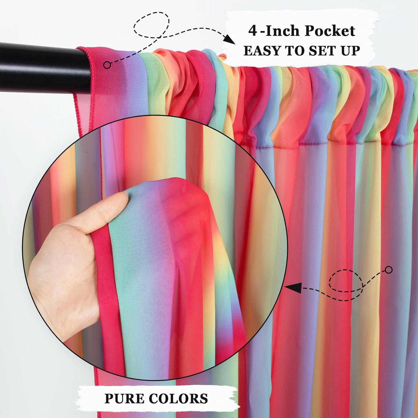 DUOBAO Rainbow Chiffon Ceiling Drapes 59''x20FT 6 Panels Sheer Arch Draping Fabric for Event Party Supplie, Baby Shower Photo Booth Background Supplies, Colorful Backdrop