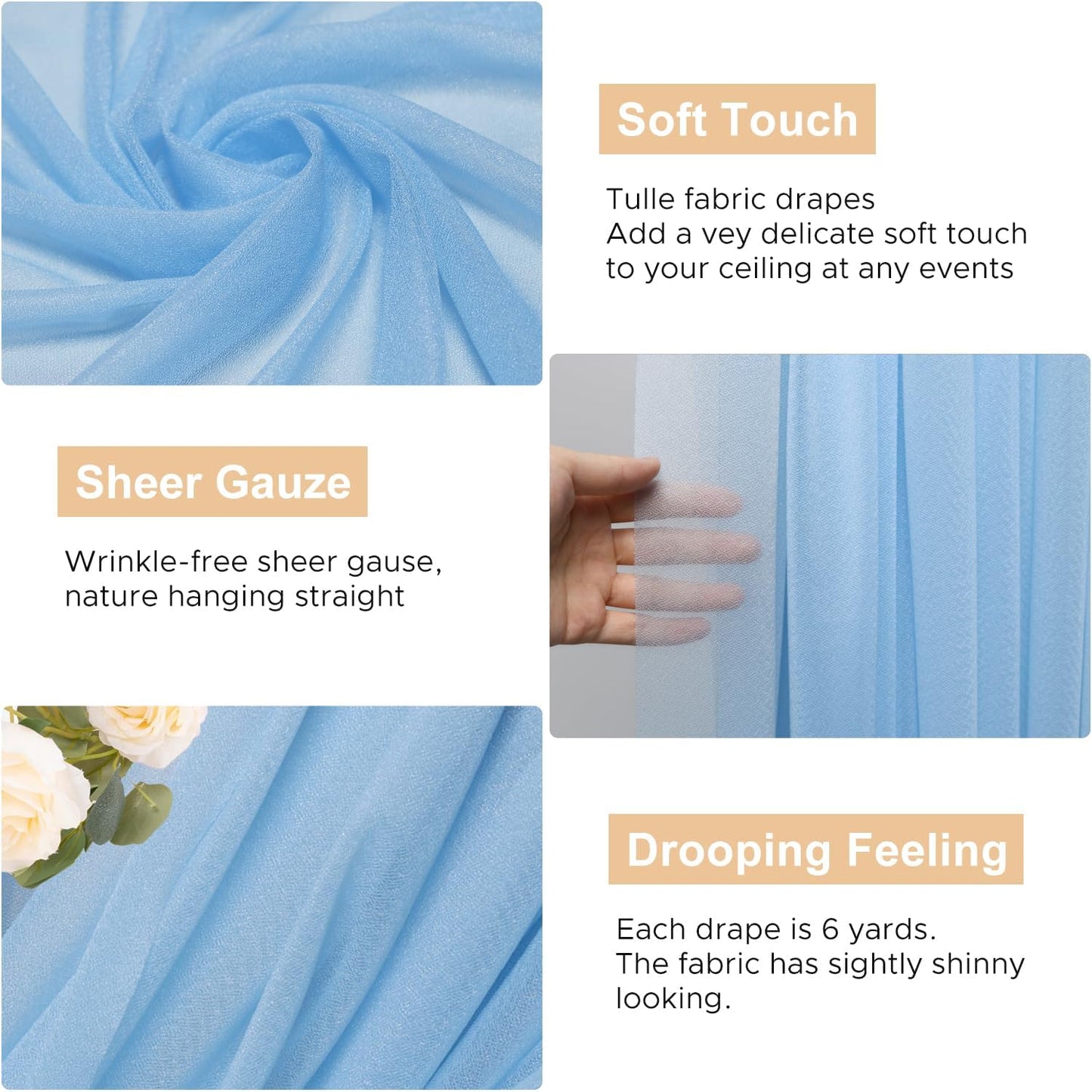 Wokceer Wedding Arch Draping Fabric 28.7" x 20FT Dusty Blue Drapes Sheer Fabric Backdrop Arch Draping Fabric for Wedding Ceremony Birthday Party Bridal Shower Decoration