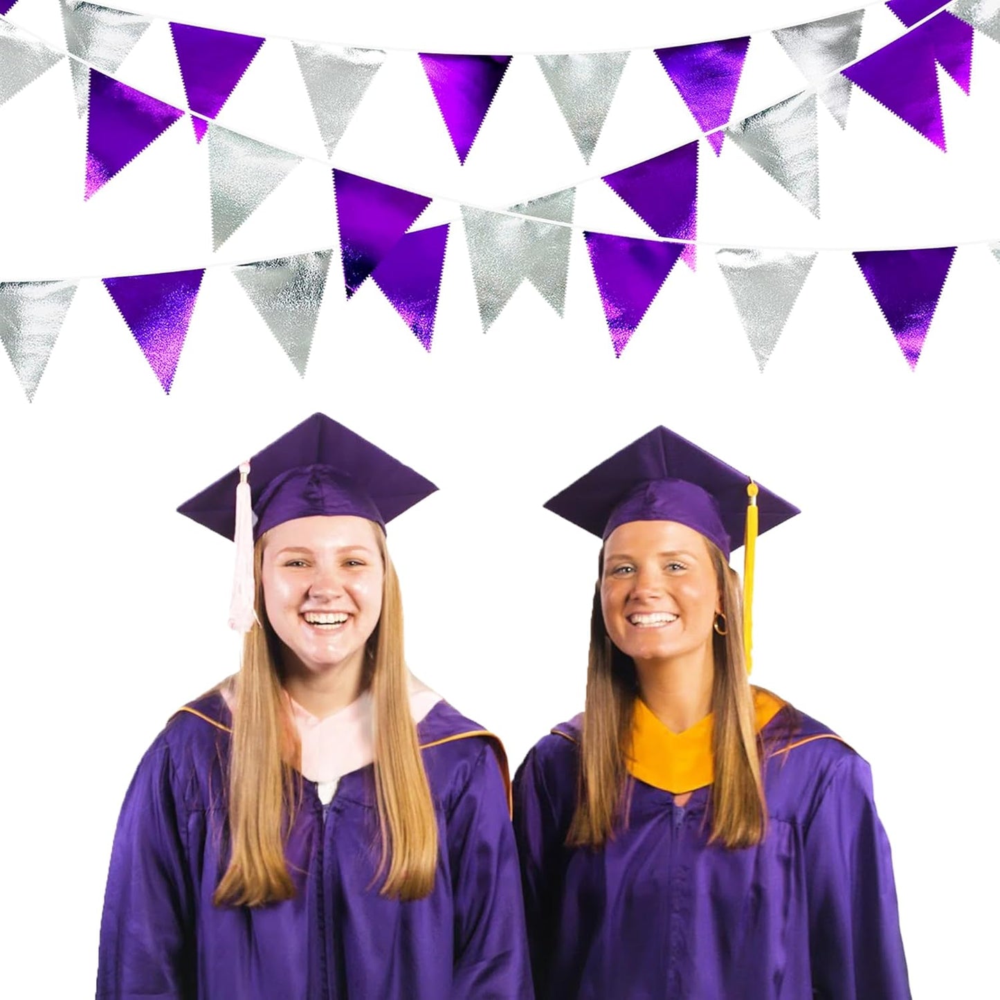 Purple and Silver Party Decorations Triangle Pennant Banner Flag Metallic Fabric Bunting Garland for Birthday Graduation Retirement Bachelorette Wedding Bridal Shower Engagement Disco Party Supplies