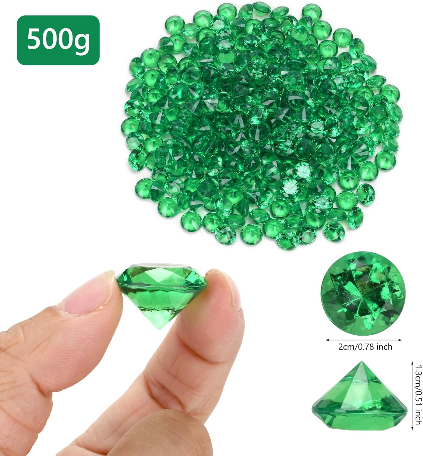 Fake Diamond Christmas Decoration, 280 pcs 20 mm Acrylic Diamond for Table Scatters Vase Fillers Green