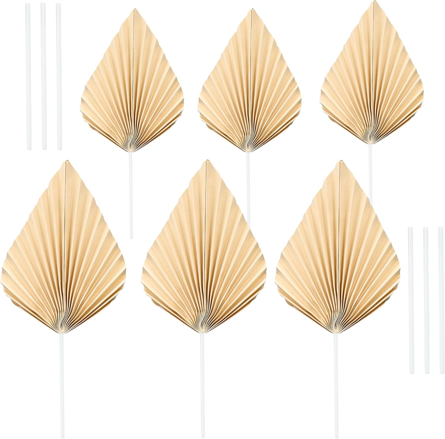 Ephlyn 6Pcs Paper Palm Fan Cake Topper Palm Spear Leaves Fan Cake Pick for DIY Craft Project Bridal Shower Wedding Bridal Shower Birthday Anniversary Party Cake Decorations Khaki