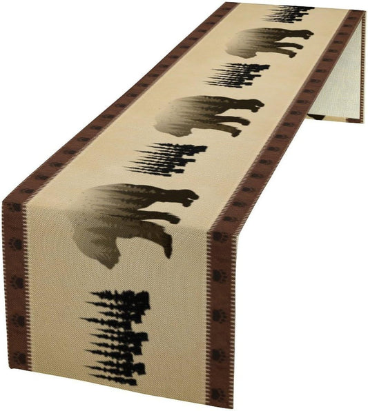 Vintage Bear Table Runner Forest Retro Rustic Cabin Farmhouse Table Runner for Party Dinner Bedroom Living Room Kitchen 13x60 Inch