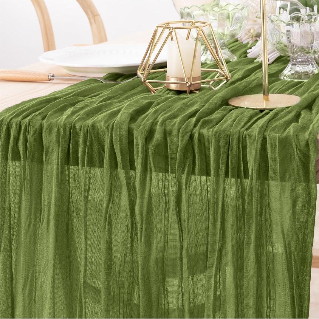 MLMW Fall Cheesecloth Table Runner Forest Green Boho Cheese Cloth Gauze 160 inch Rustic Sheer Table Runner 13.3ft for Wedding Party Baby Bridal Shower Birthday