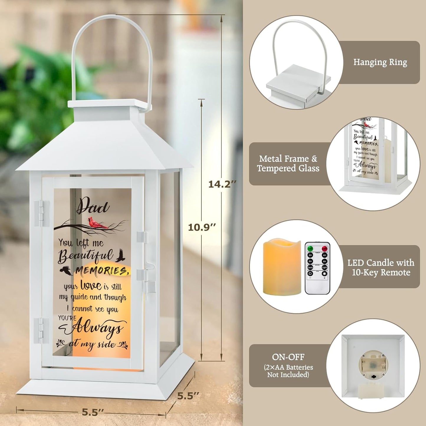 Memorial Lantern Bereavement Gifts in Memory of Loved One Memorial Gifts for Loss of Father Remembrance Sympathy Gifts for Loss of Loved One with LED Candle and Remote