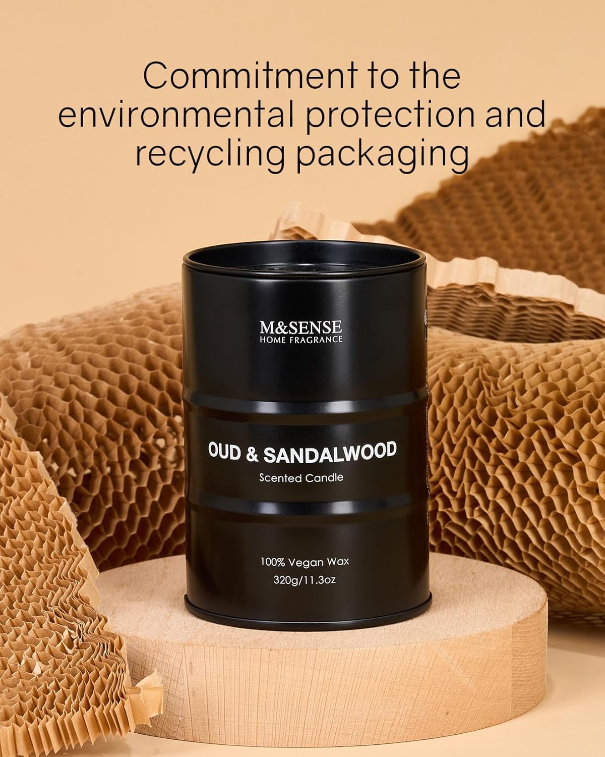 M&SENSE Scented Candle, Oud Sandalwood Medium Jar Candle Gifts for Men, 70 Hours Slow Burning Natural Soy Candles 11.3oz, Stress Relief Aromatherapy Candles Home Decor, Valentines Day Gifts for Him