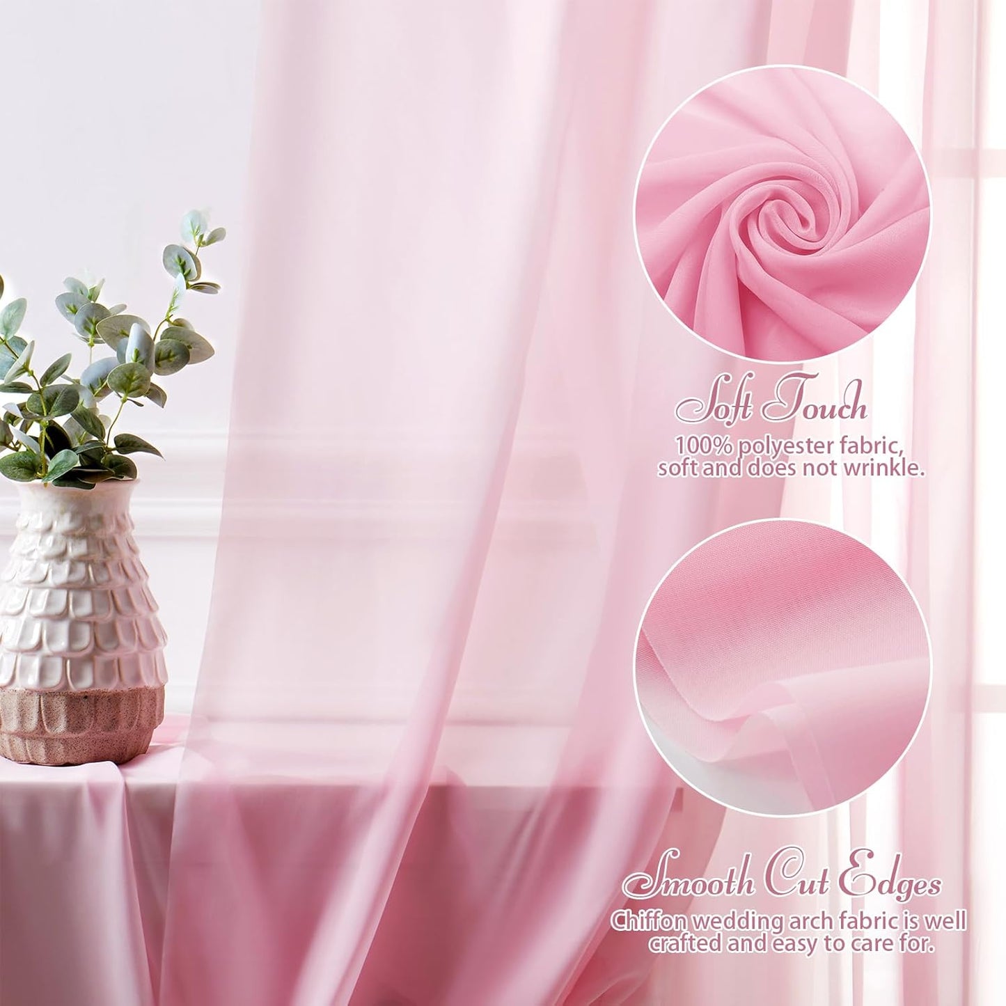 SiinvdaBZX 2 Panels Wedding Arch Draping Fabric 30" x 20Ft Pink Sheer Chiffon Fabric Outdoor Extra Long Decorative Drapery Fabric for Party Ceremony Ceiling Curtain Backdrop