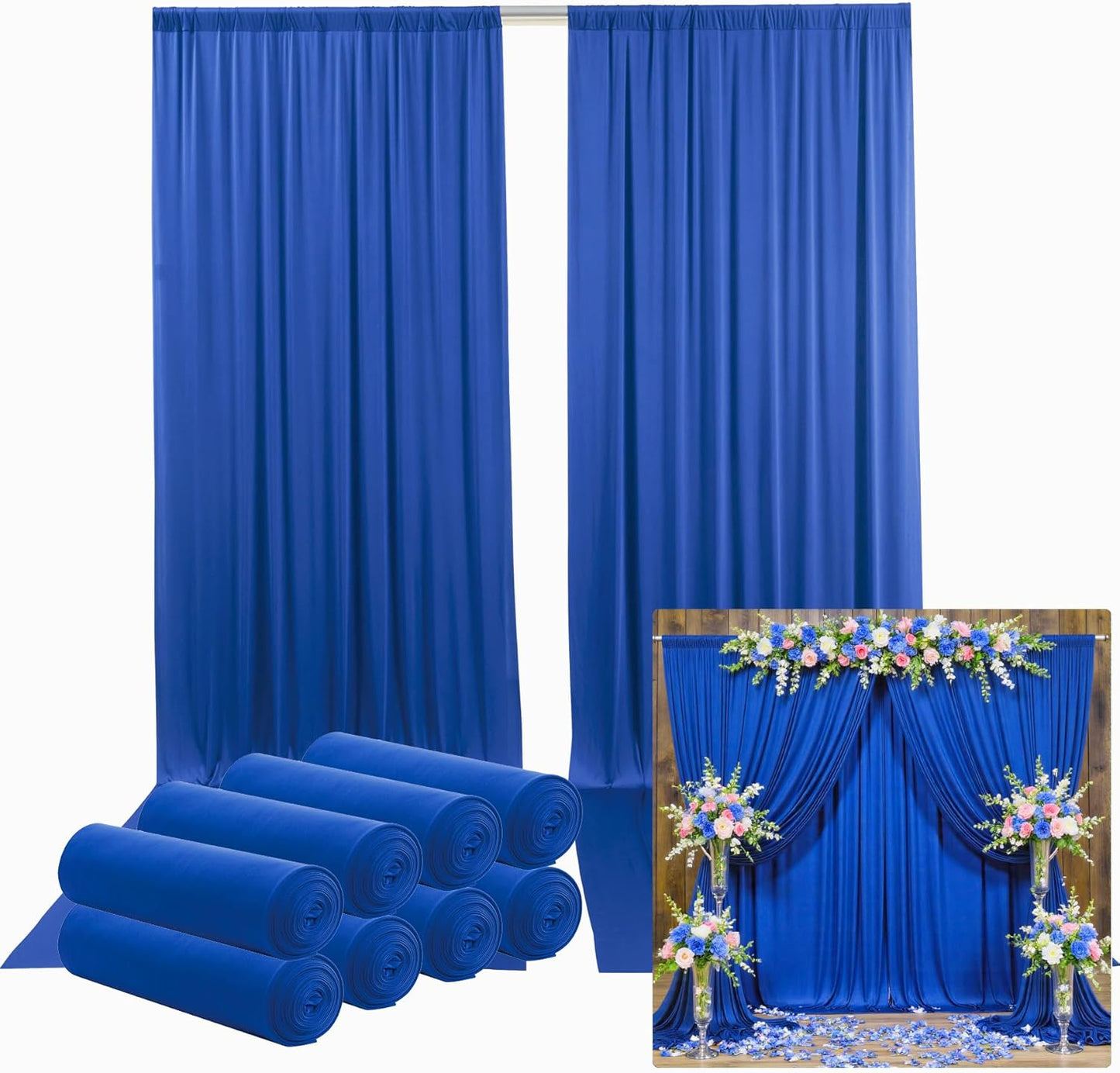 40ftx12ft Wrinkle Free Royal Blue Backdrop Curtain, 8 Panels 12FT Height Royal Blue Wedding Backdrop Drapes, Silky Polyester Back Drop Cloth for Birthday Photography Background Party Backdrop Draping