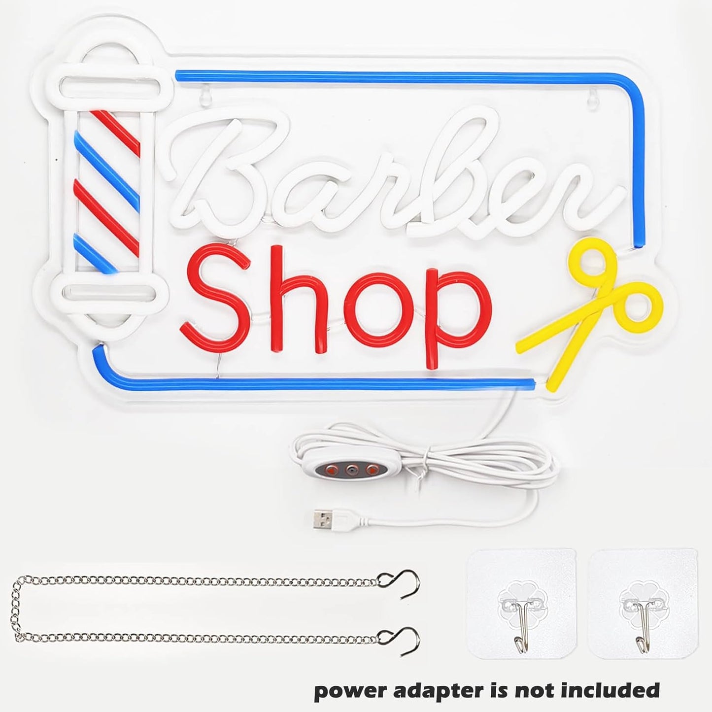 BarberShop Neon Sign Led Wall Window Decor Neon Light Up Barber Shop Station Pole Hair Salon Accessories USB Powered 16.5"x9.4"