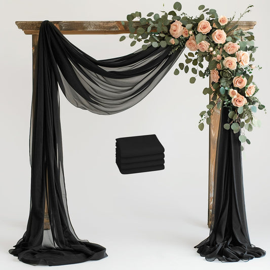 Wokceer Black Wedding Arch Draping Fabric Backdrop 4 Panels 28.7" X 20FT Sheer Drapes Fabric for Wedding Arbor Ceremony Party