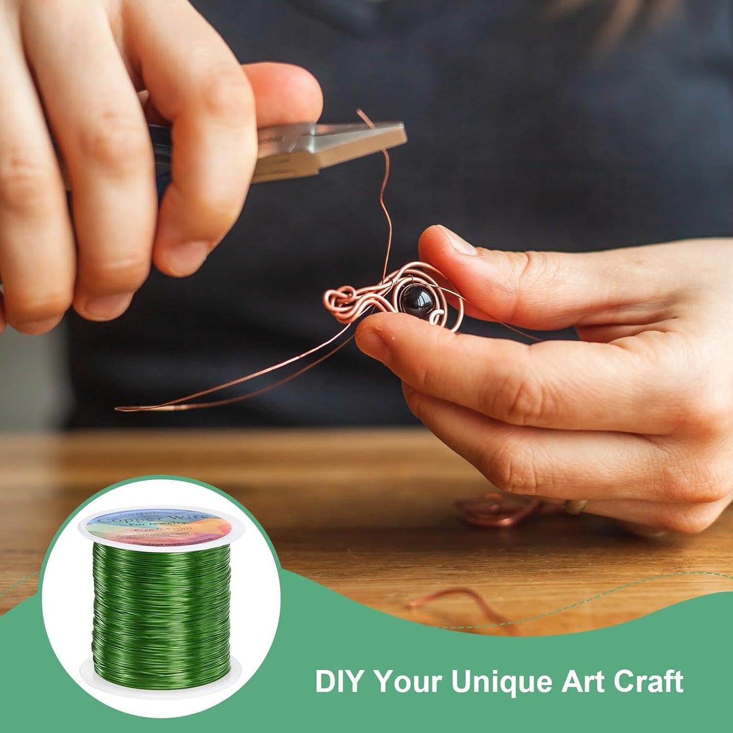 2-Rolls 0.4mm Jewelry Wire, 26 Gauge 328FT Craft Wire Copper Beading Wire for Jewelry Making/Planting/Weaving/DIY Crafting, Soft Metal Wires [100M, Green]