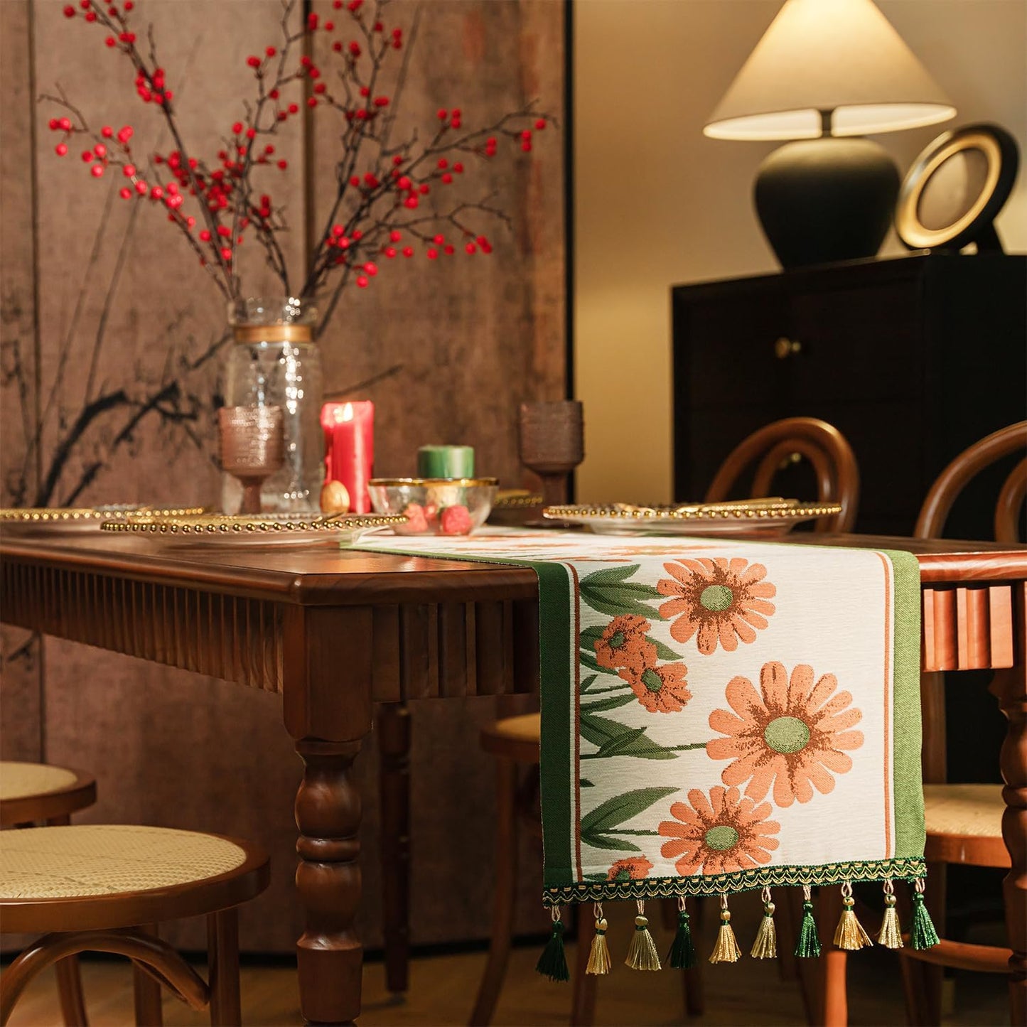 13×72 Inch Table Runner, Retro-Luxury Tassels Series for Kitchen Dining Table Holiday Decoration (Daisy)