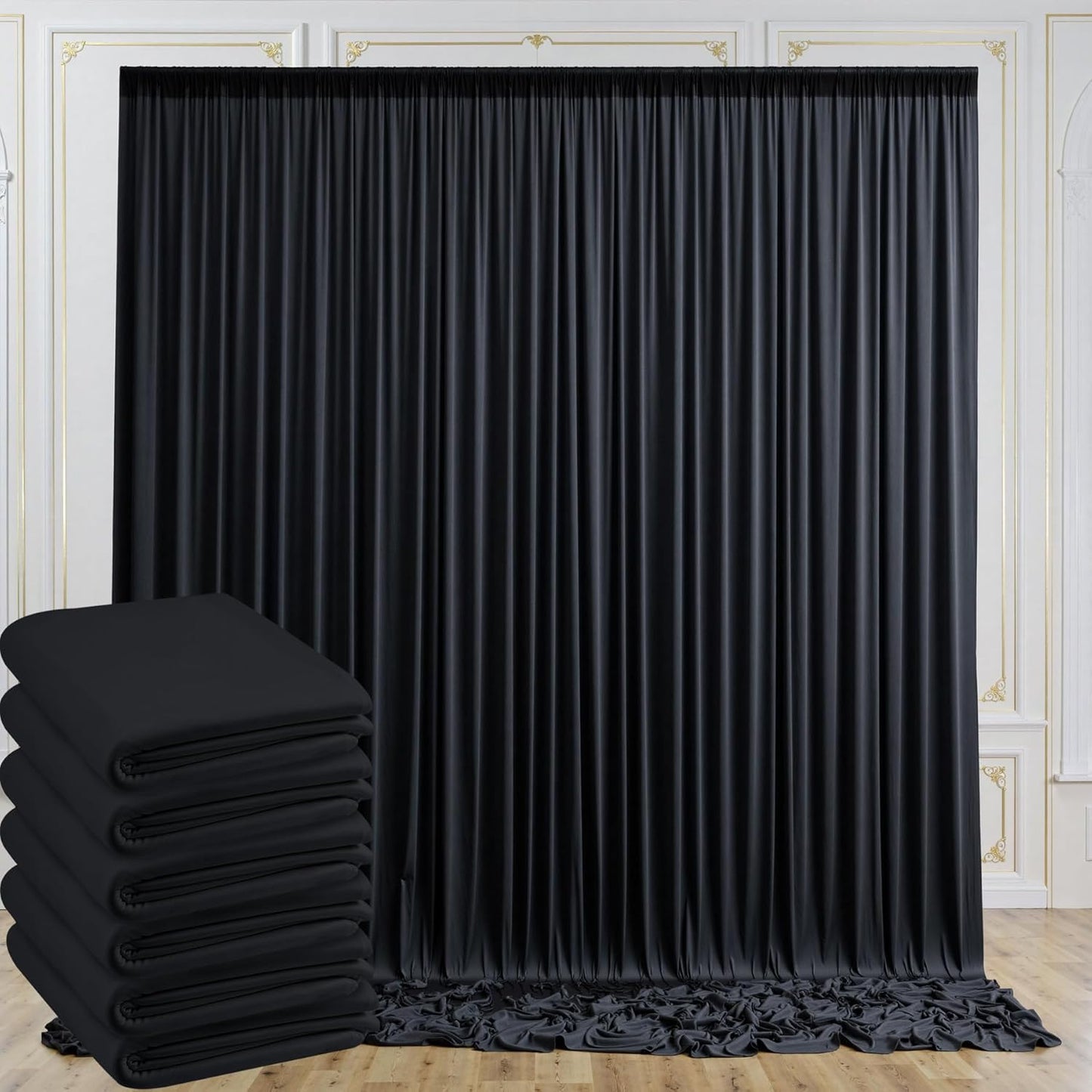 30ftx10ft Wrinkle Free Black Backdrop Curtain for Parties, 6 Panels 5x10ft Silky Polyester Photo Backdrop Drapes Back Drop Cloth for Wedding Birthday Photography Background Decor