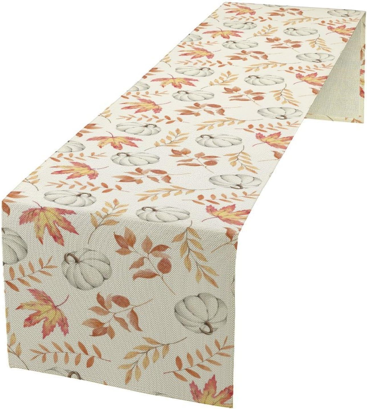 Pumpkin Leaves Table Runner,Seasonal Autumn Thanksgiving Kitchen Dining Table Decoration for Home Party Decor 13x60 Inch