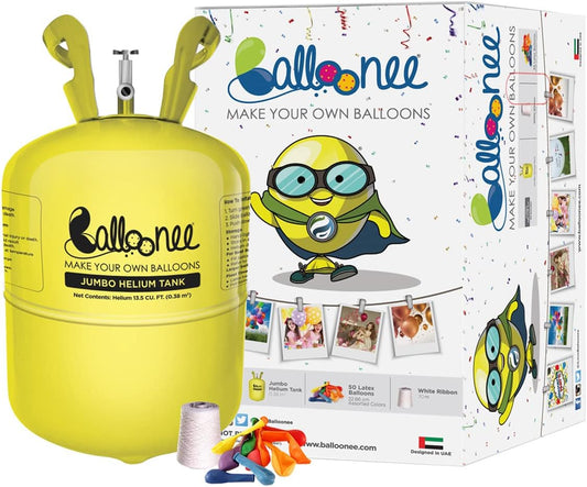 Jumbo Disposable Helium Party Kit - Pack of 4, Helium Tank for Balloons At Home, 13.5 Cu Ft Helium Balloon Pump Kit with 200 Assorted Latex Balloons, Portable for Celebrations
