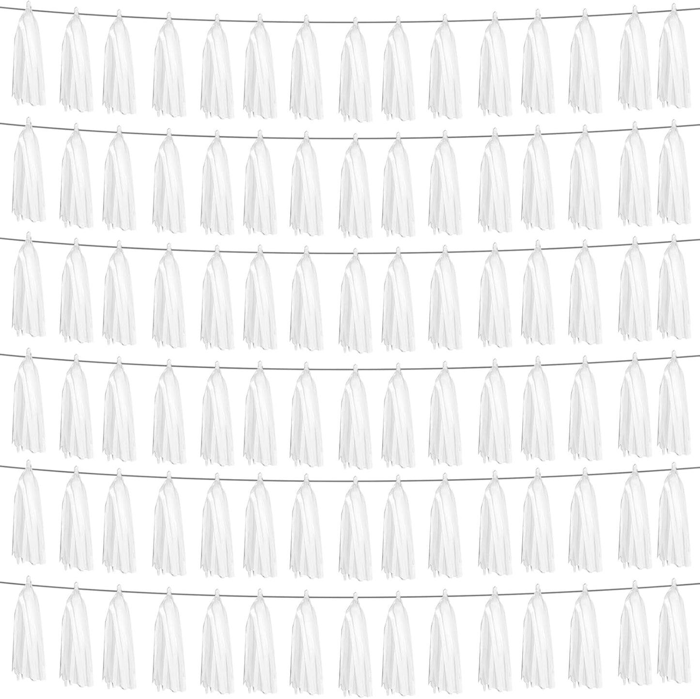 6P White Foil Fringe Metallic Tassel Streamers Banner Tassel Garland for Parade Floats, Graduation, Wedding, Birthday, Graduation, Christmas, Bridal/Baby Shower Party Decorations