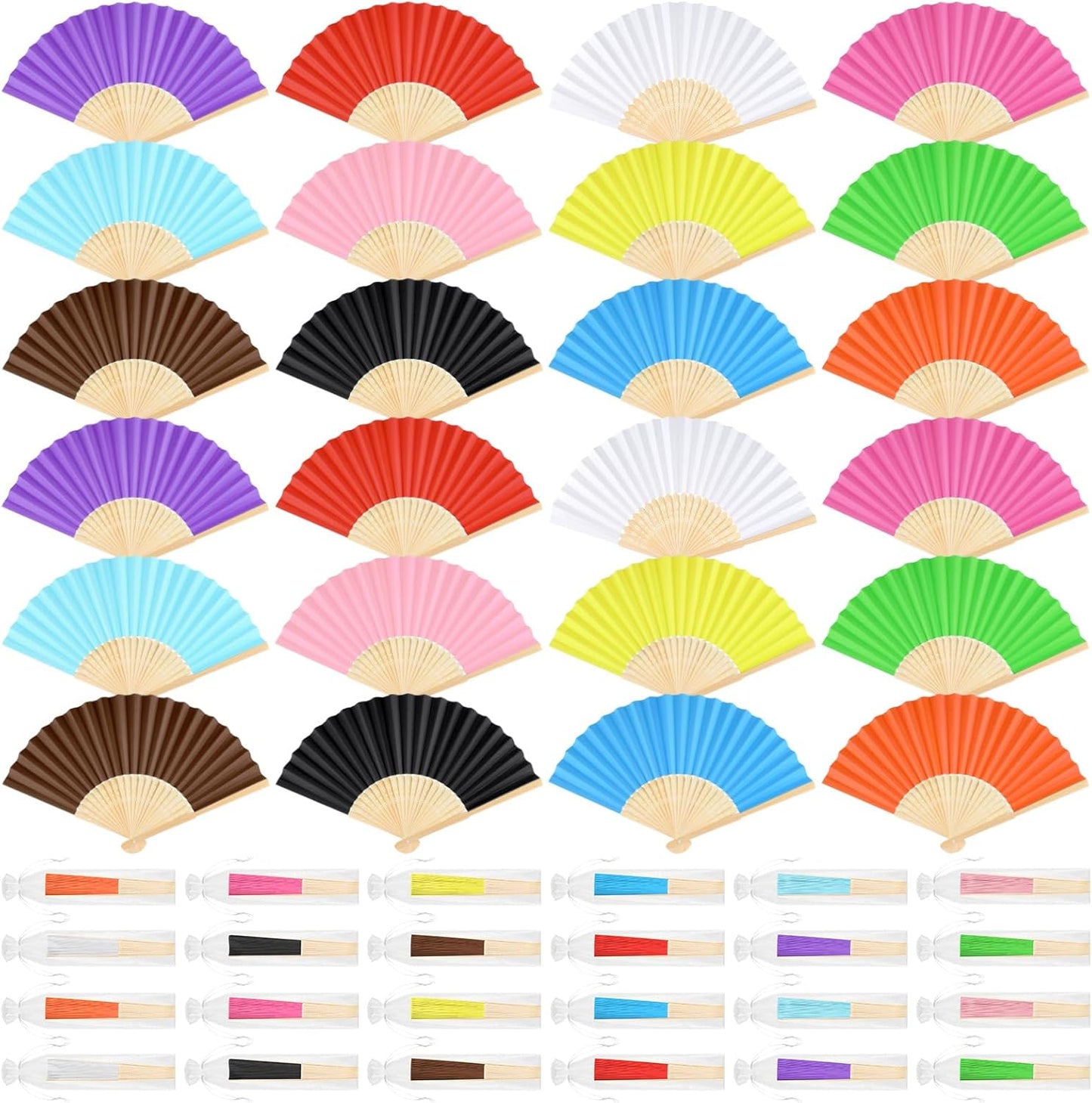 24 Pieces Hand Held Bamboo Folding Fans Paper Fans Handheld for Women Foldable Girls Wedding Decoration Church Home Party Favors Summer (Multicolor)