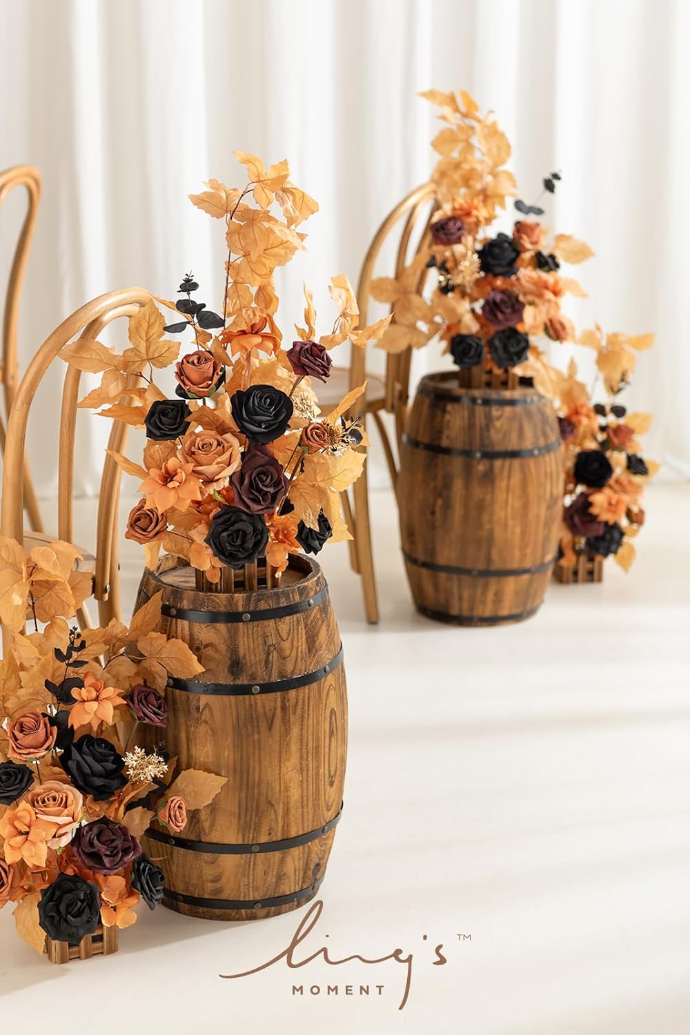 Ling's Moment 17.5" Tall Standing Artificial Flowers Arrangements 4pcs Fall Wedding Aisle Runner Chair Decorations Orange Black Centerpieces for Ceremony Reception Rose Floral Party Outdoor