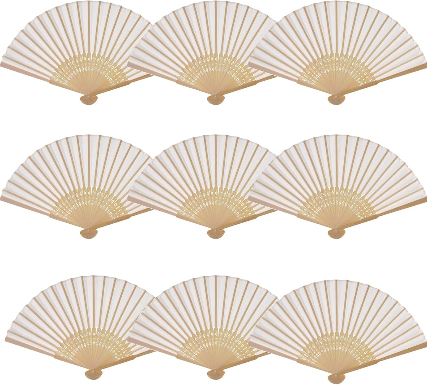 24pcs Imitated Silk Hand Fan Imitated Silk Fabric Bamboo Handheld Folded Fan Bridal Dancing Props Church Wedding Party Favors with Organza Bags (Cream)